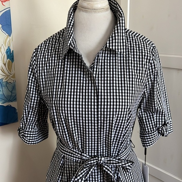 Calvin Klein Black and White Gingham Fit and Flare Dress with Fabric Belt - 12 - Picture 4 of 15